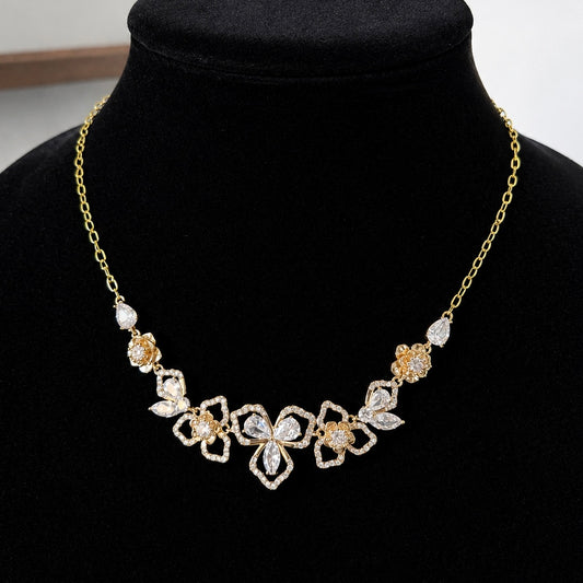 Gold Floral Crystal Necklace