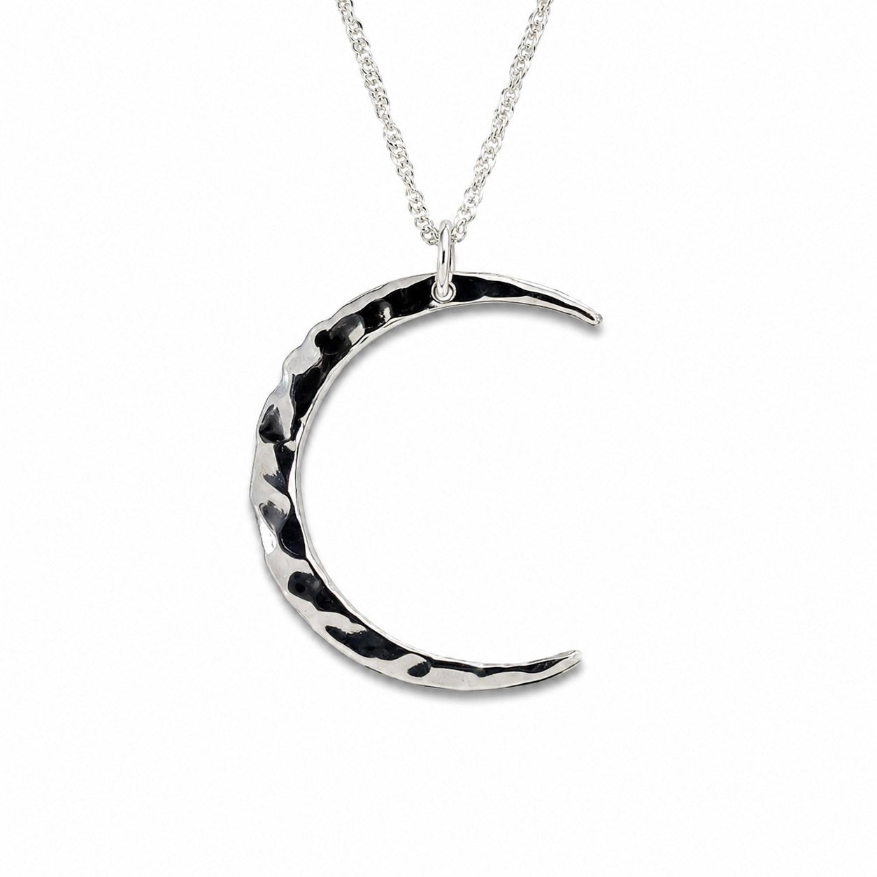 Sterling Silver Hammered Crescent Moon Necklace