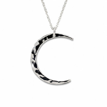 Sterling Silver Hammered Crescent Moon Necklace