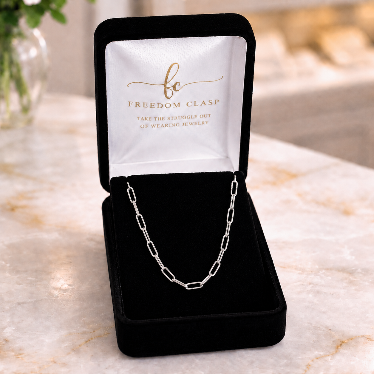 Sterling Silver Hammered Paperclip Chain Necklace (3MM)