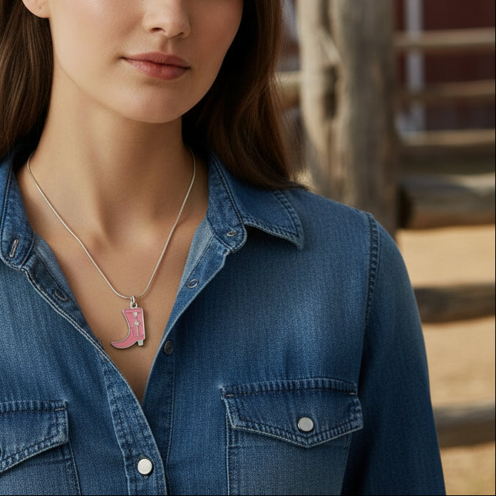 Pink Cowgirl Boot Necklace