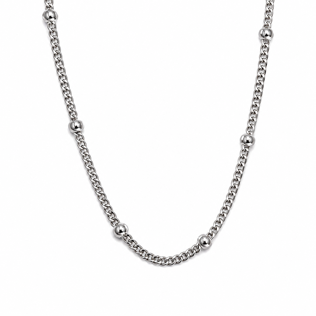 Stainless Steel Beaded Curb Chain Necklace (1.5MM)