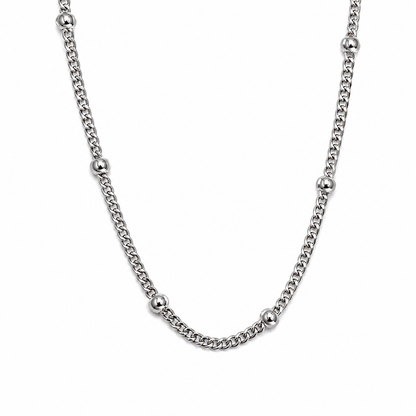 Stainless Steel Beaded Curb Chain Necklace (1.5MM)