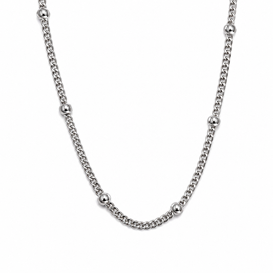 Stainless Steel Beaded Curb Chain Necklace (1.5MM)