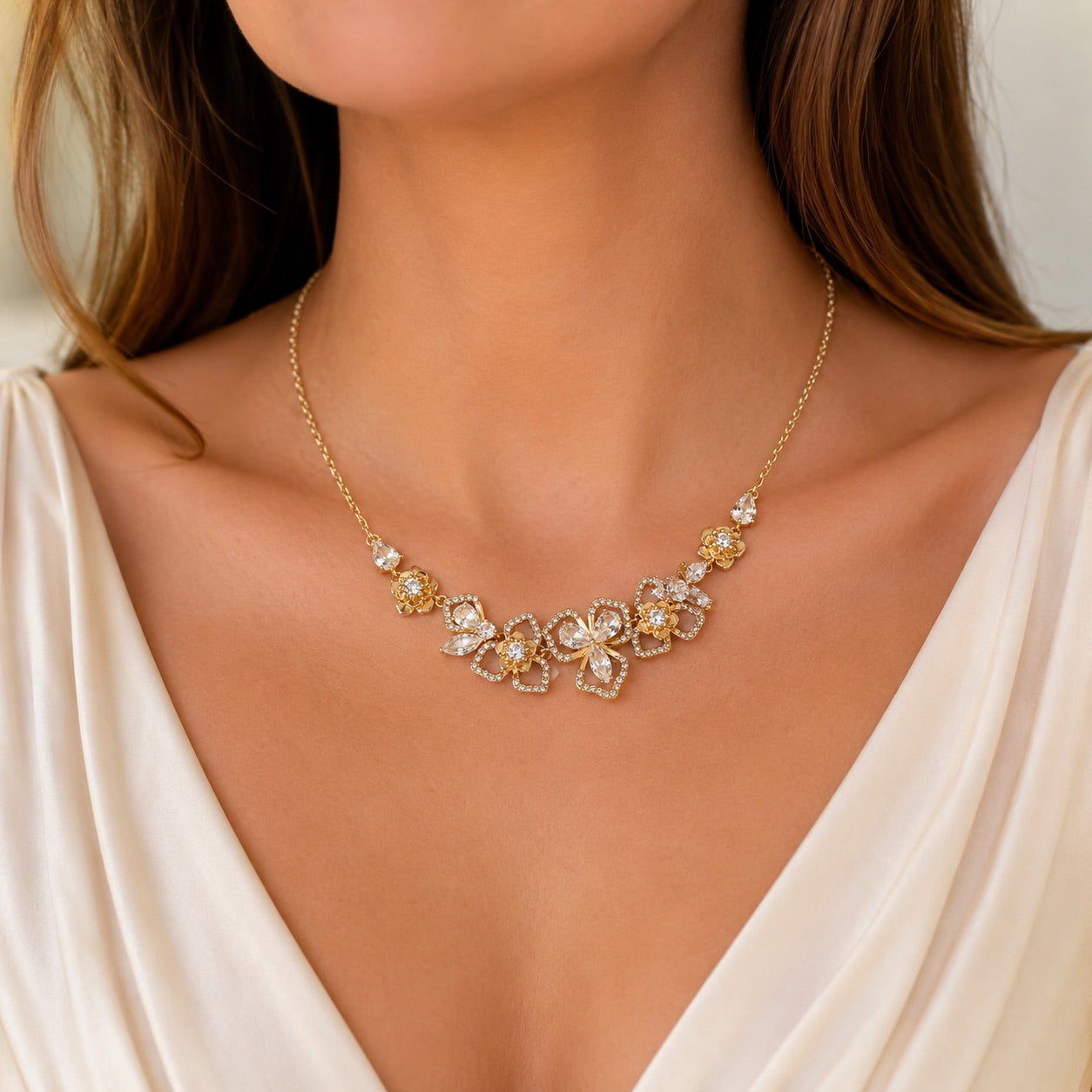 Gold Floral Crystal Necklace
