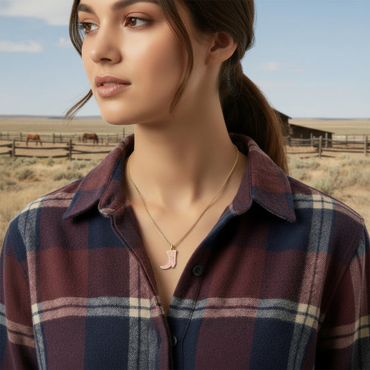 Pink Cowgirl Boot Necklace