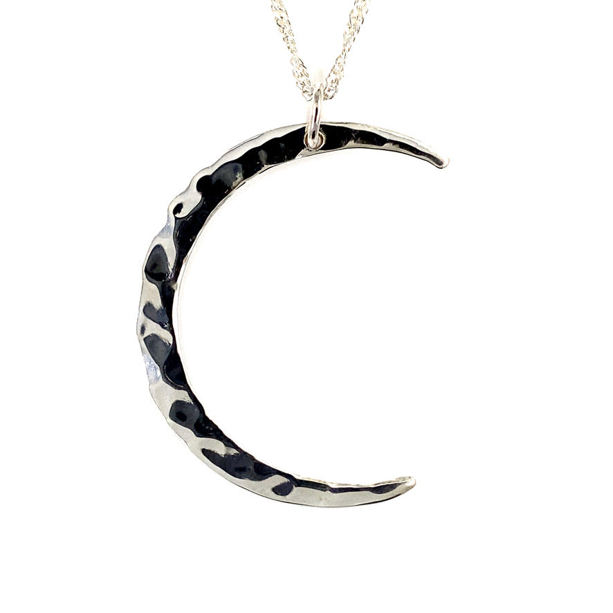 Sterling Silver Hammered Crescent Moon Necklace