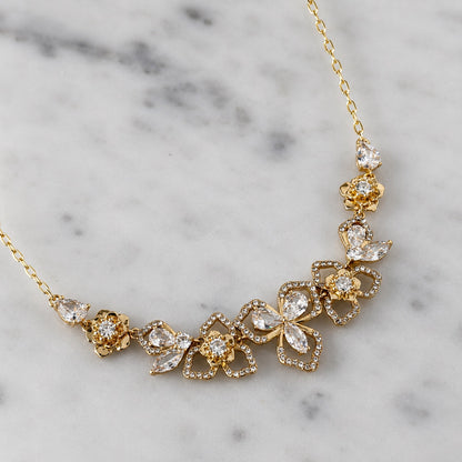 Gold Floral Crystal Necklace