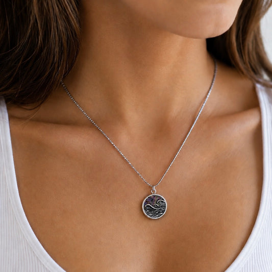 Wave Shell Pendant Necklace with Adjustable Chain