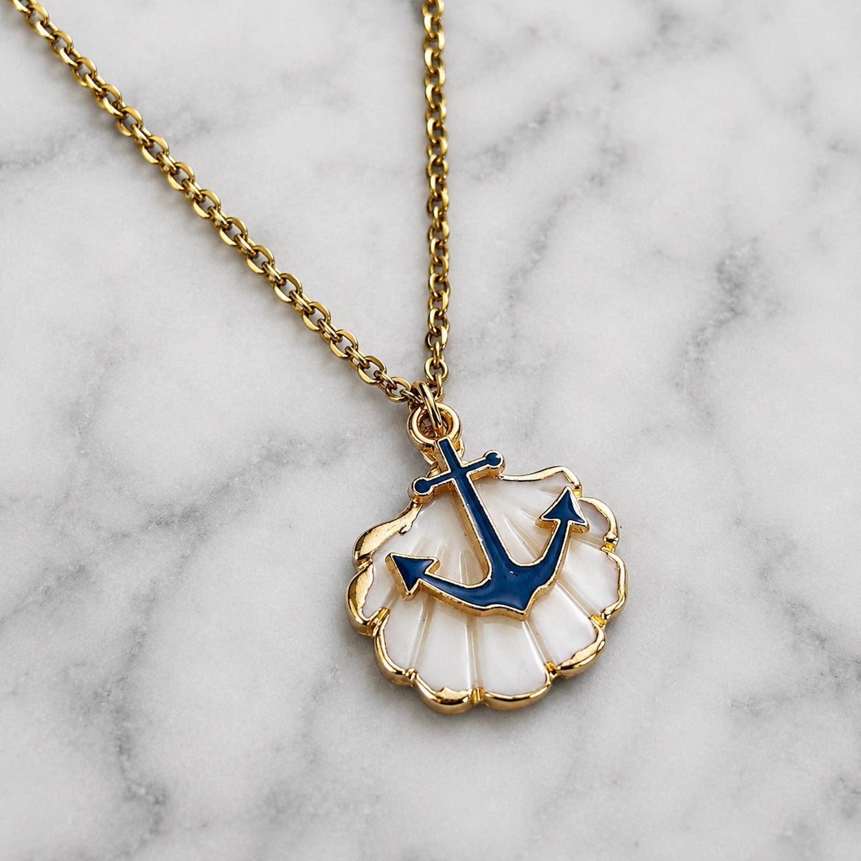 Gold Anchor Shell Necklace