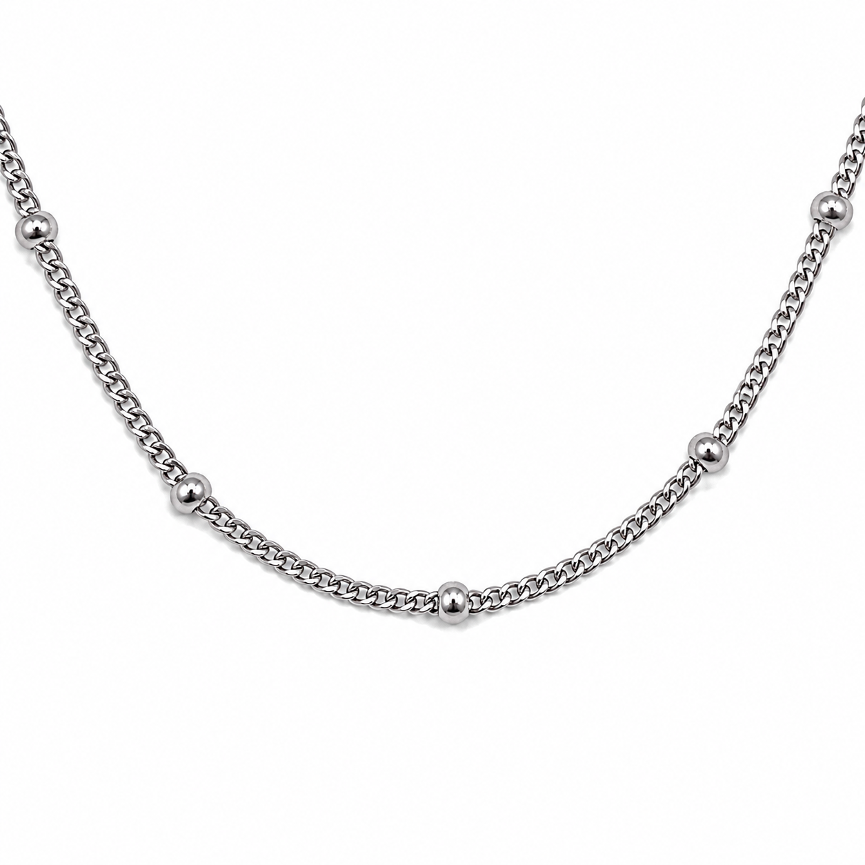 Stainless Steel Beaded Curb Chain Necklace (1.5MM)
