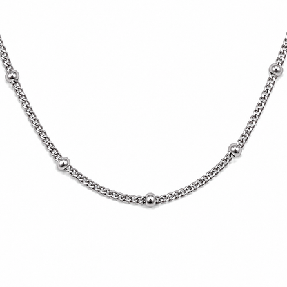 Stainless Steel Beaded Curb Chain Necklace (1.5MM)