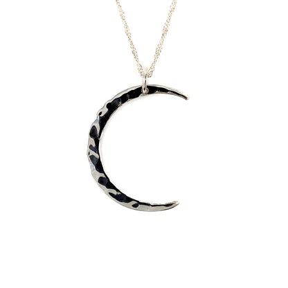 Sterling Silver Hammered Crescent Moon Necklace