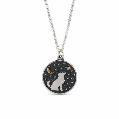 Sterling Silver Dog with Bronze Moon & Star Necklace