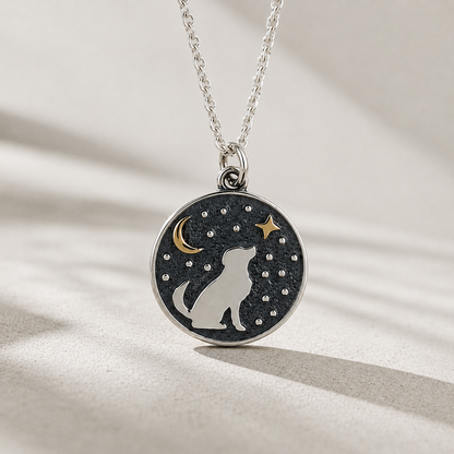 Sterling Silver Dog with Bronze Moon & Star Necklace