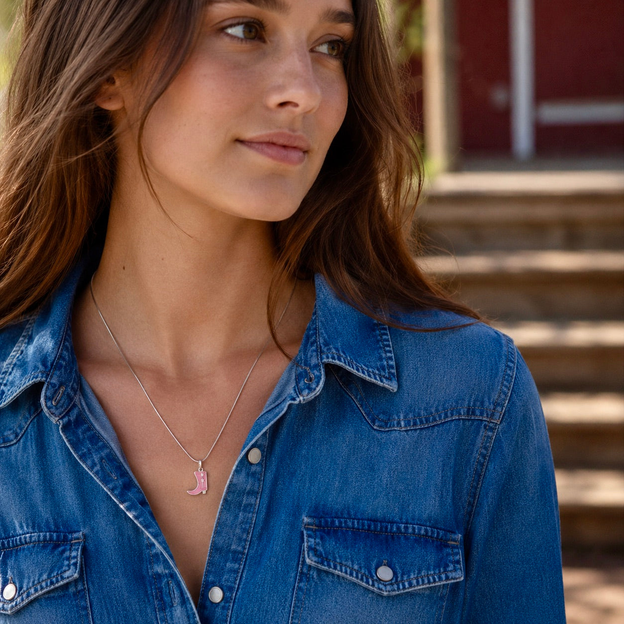Pink Cowgirl Boot Necklace