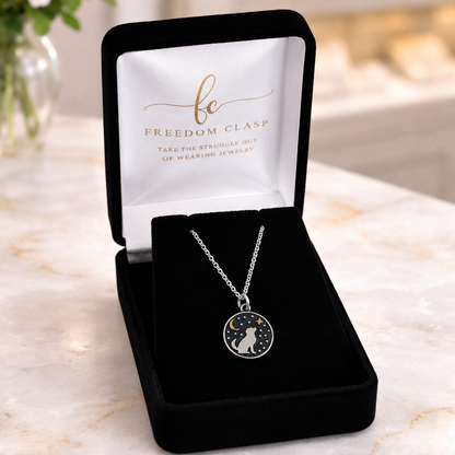 Sterling Silver Dog with Bronze Moon & Star Necklace