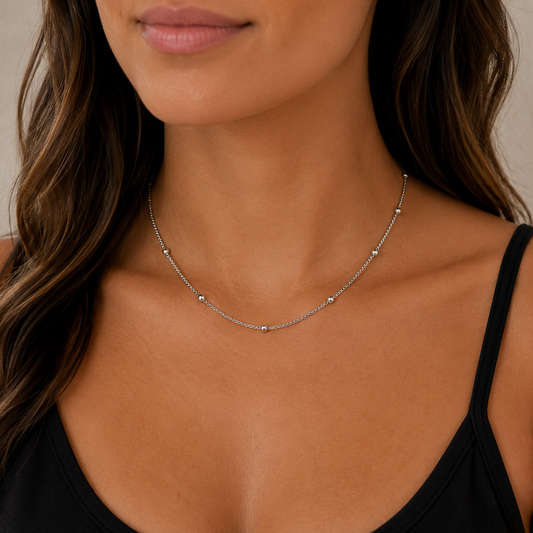 Stainless Steel Beaded Curb Chain Necklace (1.5MM)