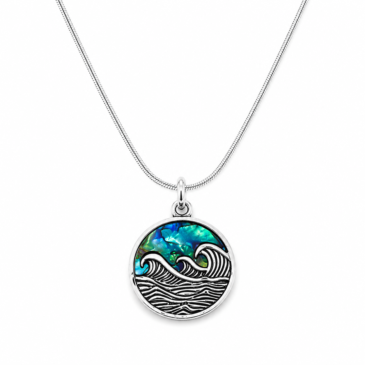 Wave Shell Pendant Necklace with Adjustable Snake Chain