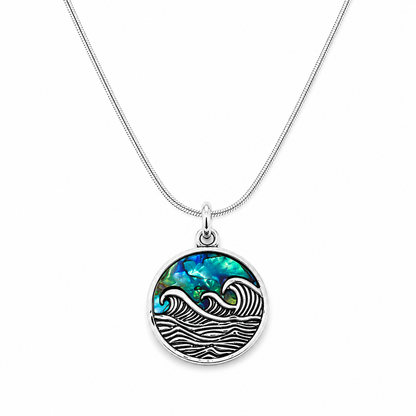 Wave Shell Pendant Necklace with Adjustable Snake Chain