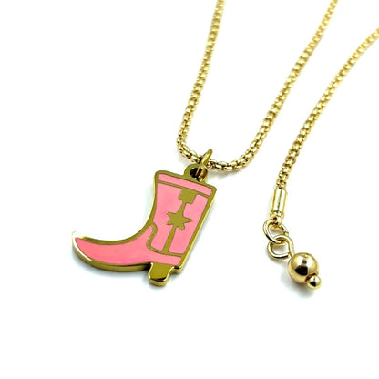 Pink Cowgirl Boot Necklace