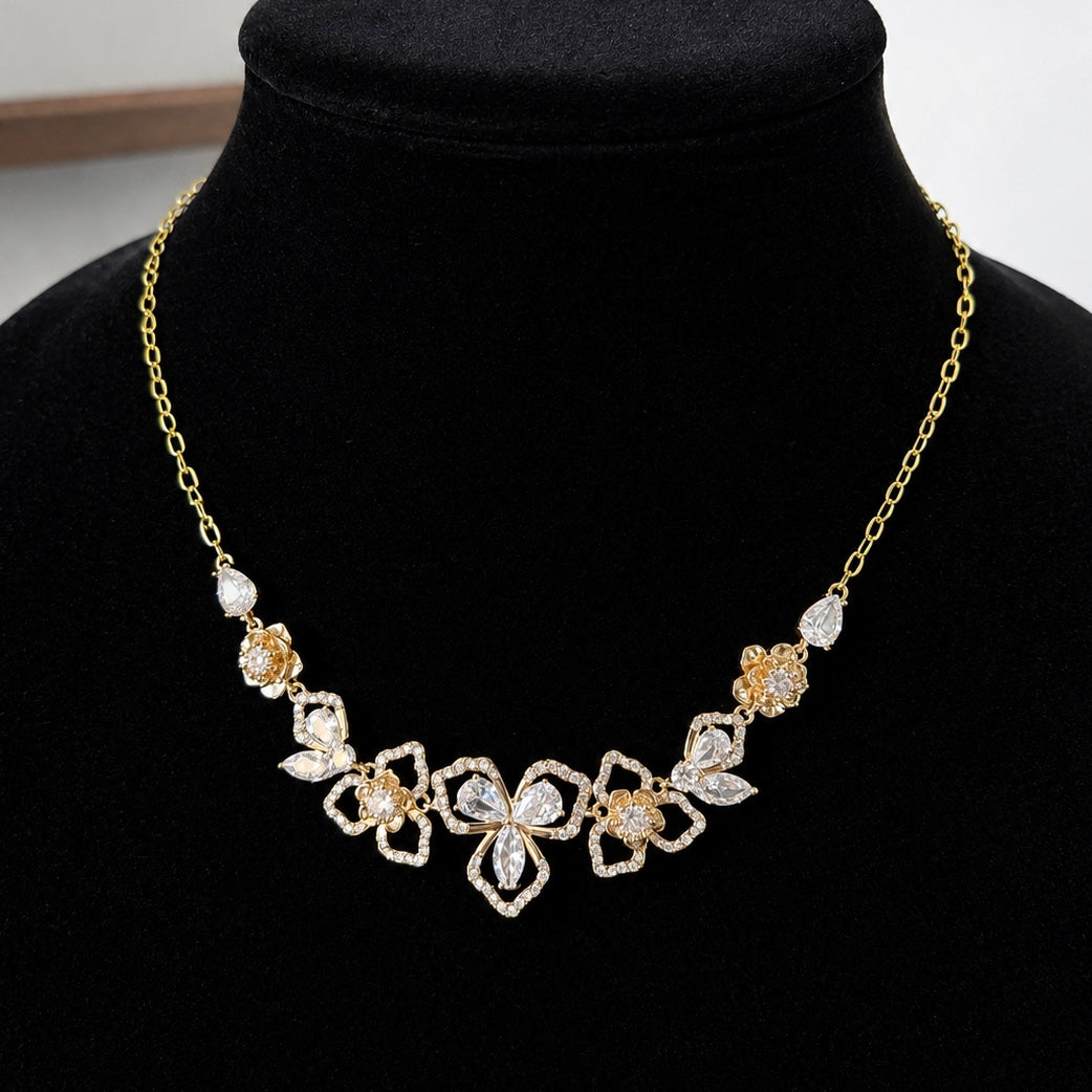 Gold Floral Crystal Necklace