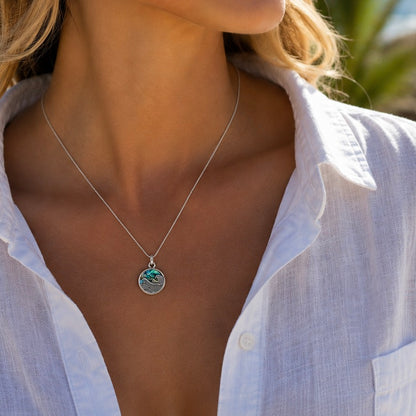 Wave Shell Pendant Necklace with Adjustable Snake Chain