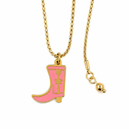 Pink Cowgirl Boot Necklace