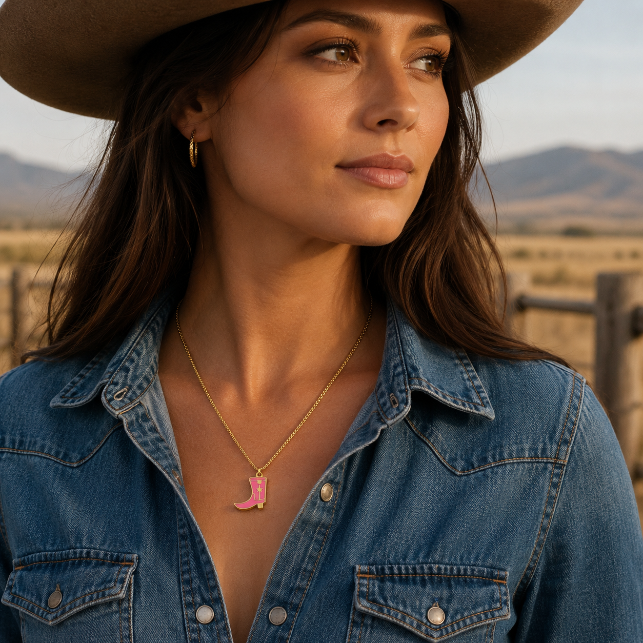 Pink Cowgirl Boot Necklace