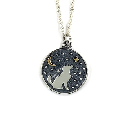 Sterling Silver Dog with Bronze Moon & Star Necklace