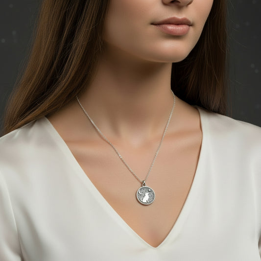 Sterling Silver Dog with Bronze Moon & Star Necklace