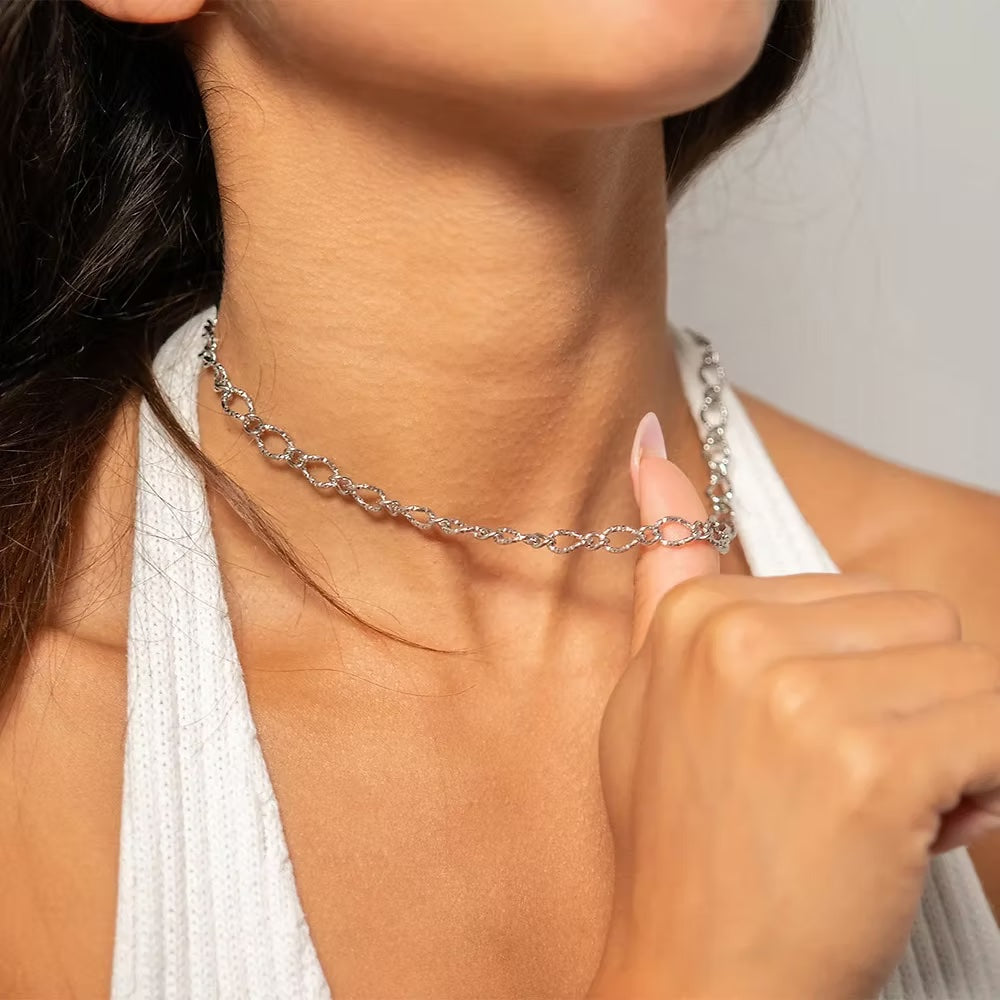 Hammered Oval Chain Necklace (7MM)