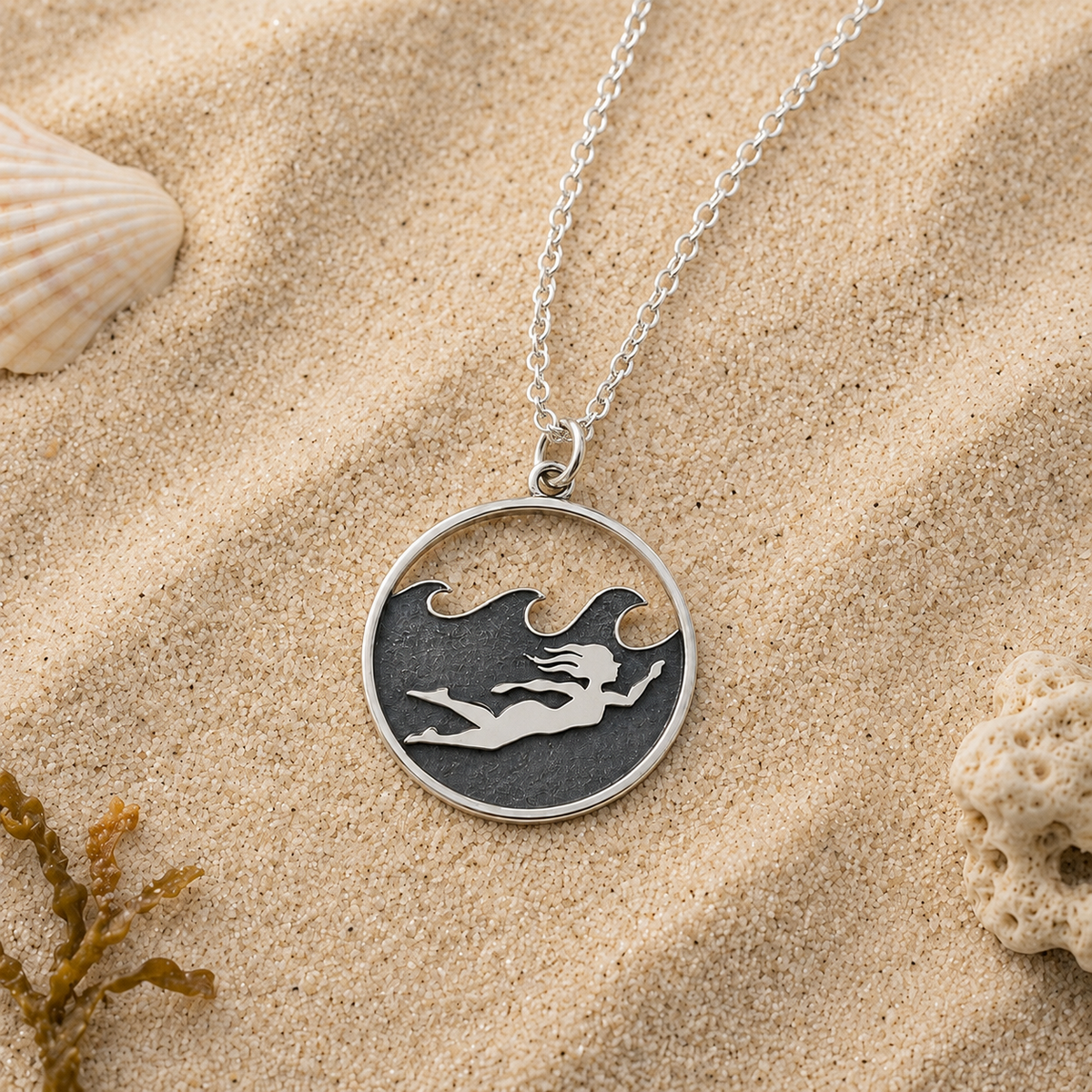 Sterling Silver Swimming Girl Necklace