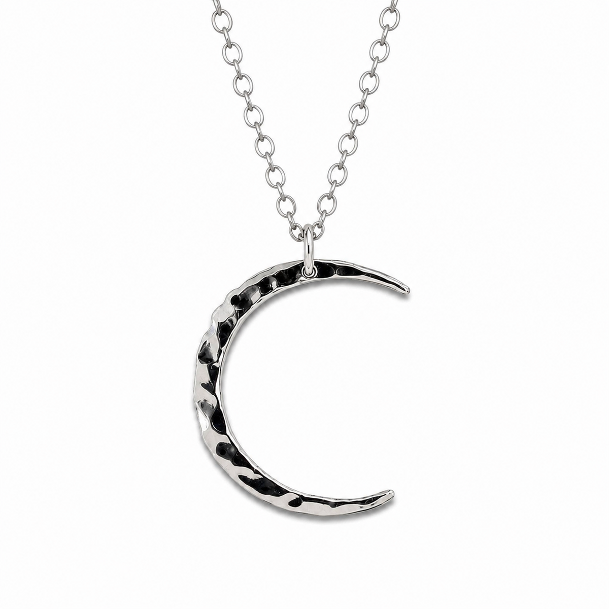 Sterling Silver Hammered Crescent Moon Necklace