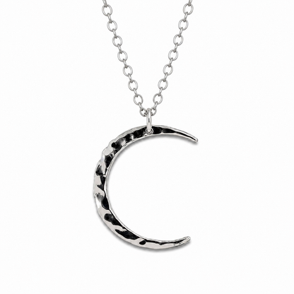 Sterling Silver Hammered Crescent Moon Necklace