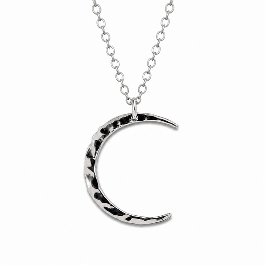 Sterling Silver Hammered Crescent Moon Necklace