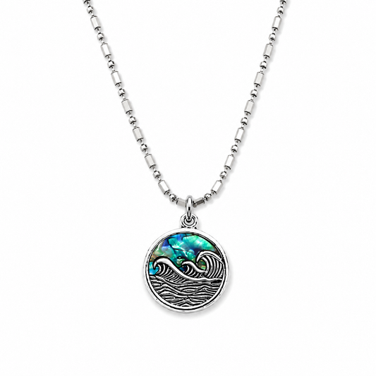 Wave Shell Pendant Necklace with Adjustable Chain