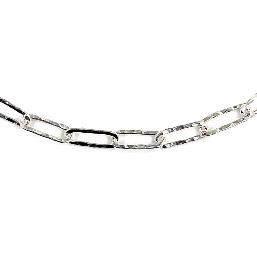 Sterling Silver Hammered Paperclip Chain Necklace (3MM)