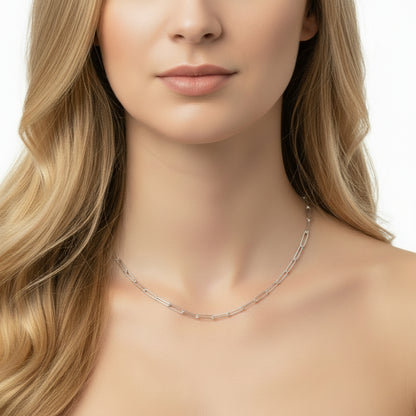 Sterling Silver Hammered Paperclip Chain Necklace (3MM)