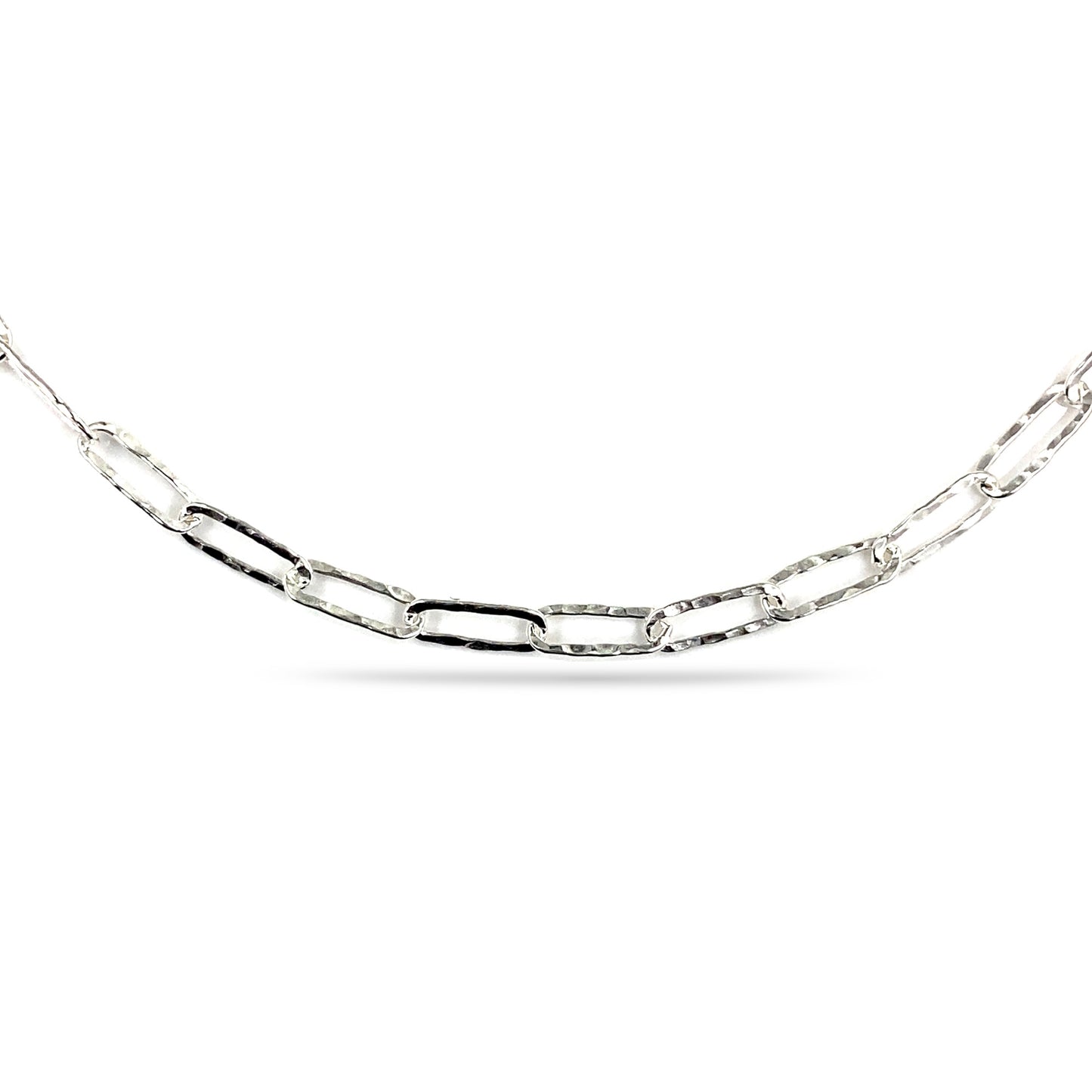 Sterling Silver Hammered Paperclip Chain Necklace (3MM)