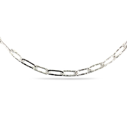 Sterling Silver Hammered Paperclip Chain Necklace (3MM)