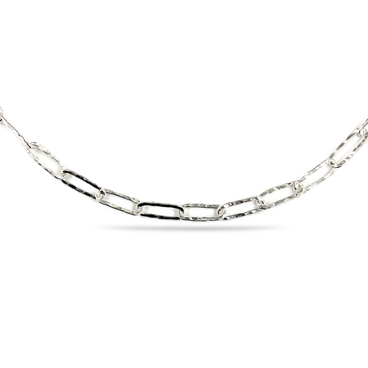 Sterling Silver Hammered Paperclip Chain Necklace (3MM)