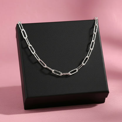 Sterling Silver Hammered Paperclip Chain Necklace (3MM)