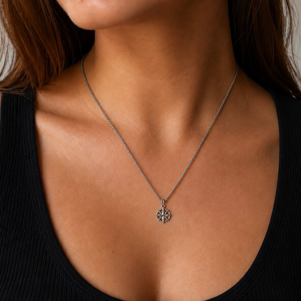 Compass Pendant Necklace with Freedom Clasp