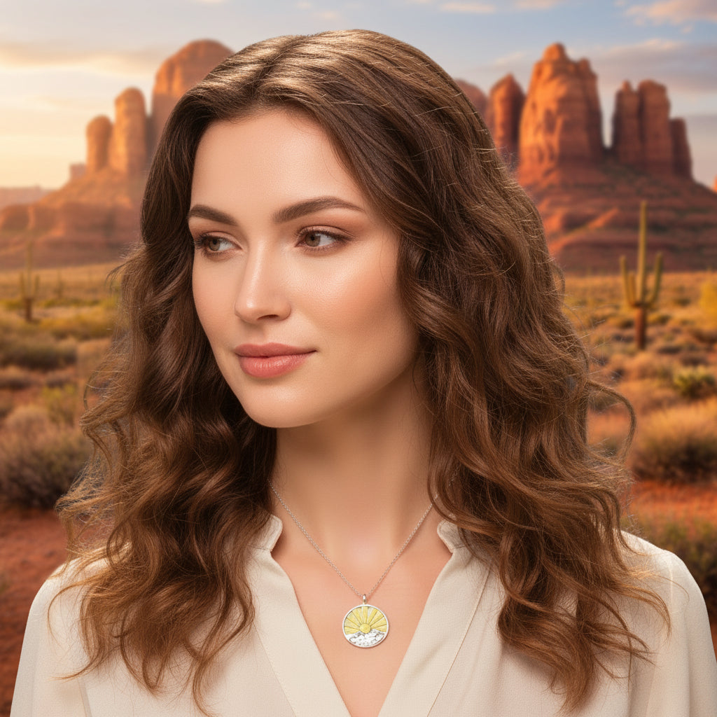 Sterling Silver Bronze Mountain Sunrise Necklace