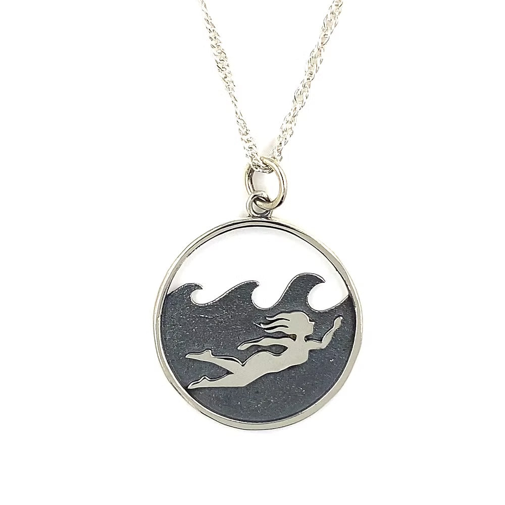 Sterling Silver Swimming Girl Necklace