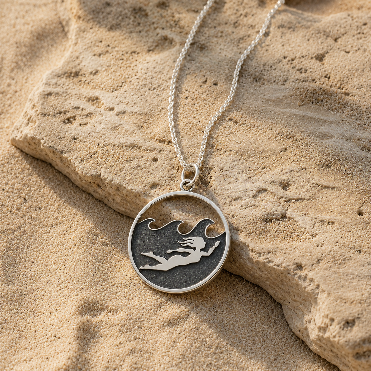 Sterling Silver Swimming Girl Necklace