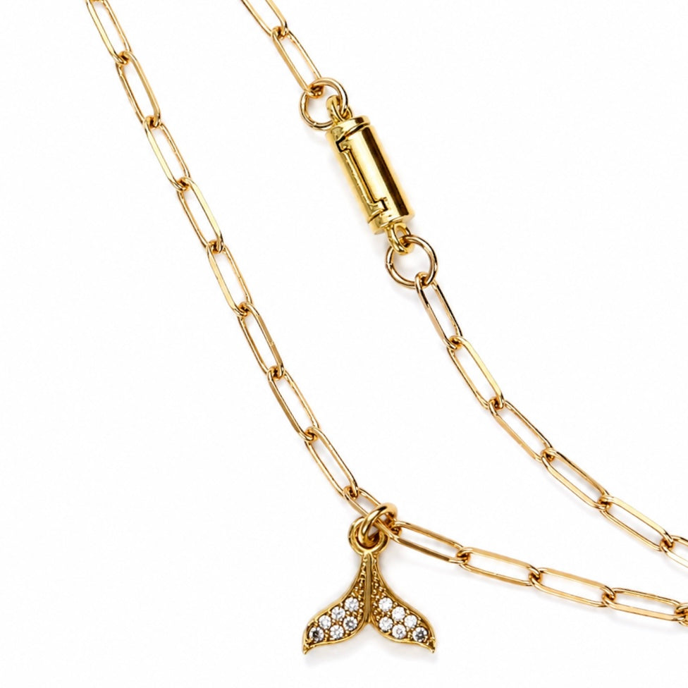 Encrusted Whale Tail Pendant Necklace with Freedom Clasp