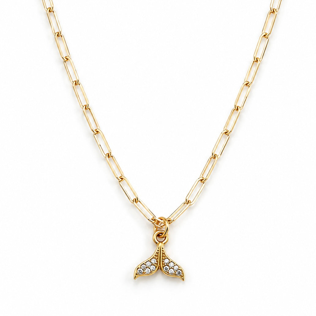 Encrusted Whale Tail Pendant Necklace with Freedom Clasp