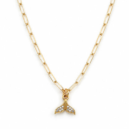 Encrusted Whale Tail Pendant Necklace with Freedom Clasp